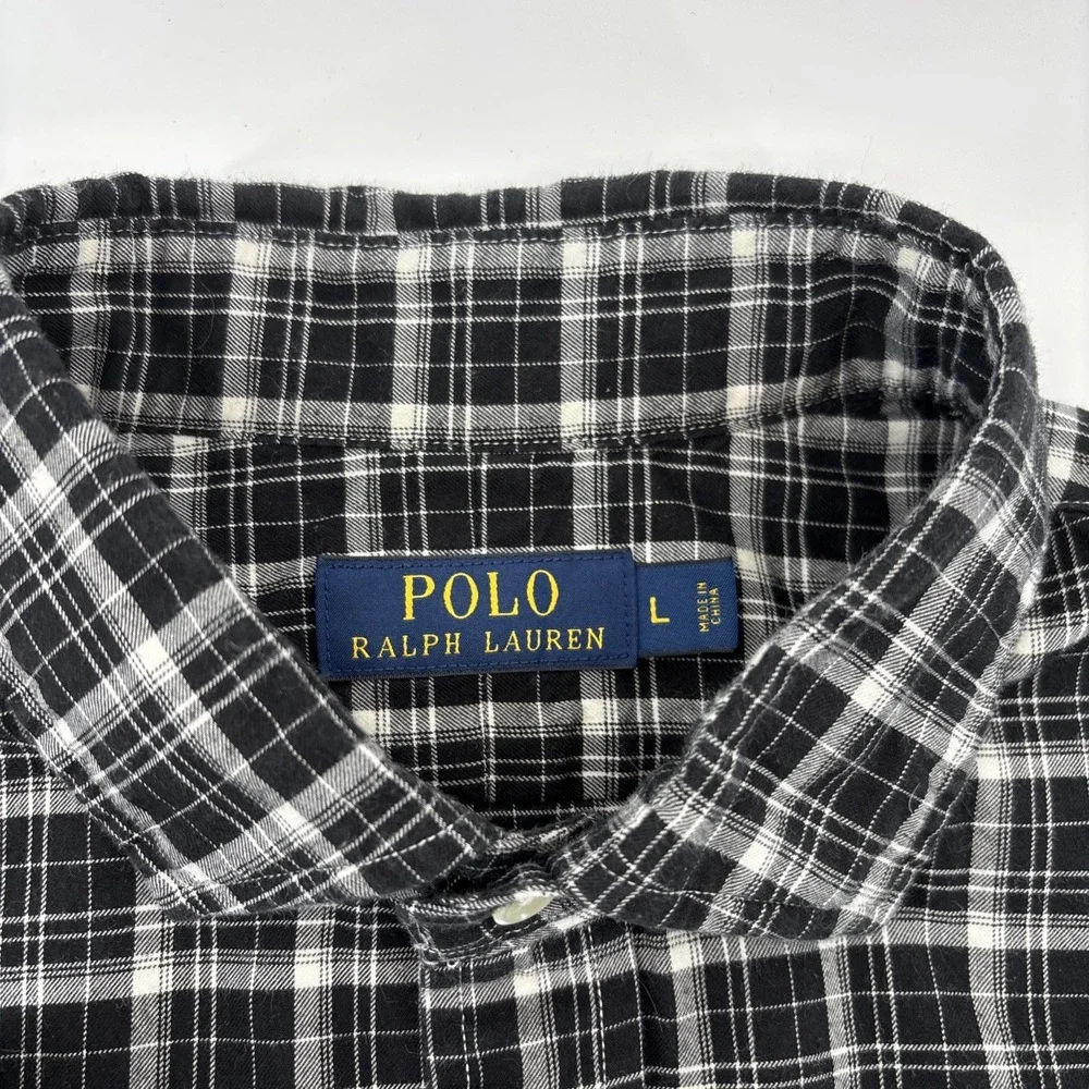 Polo Ralph Lauren Shirt Men's Large‎ Black White Plaid Long Sleeve 100% Cotton